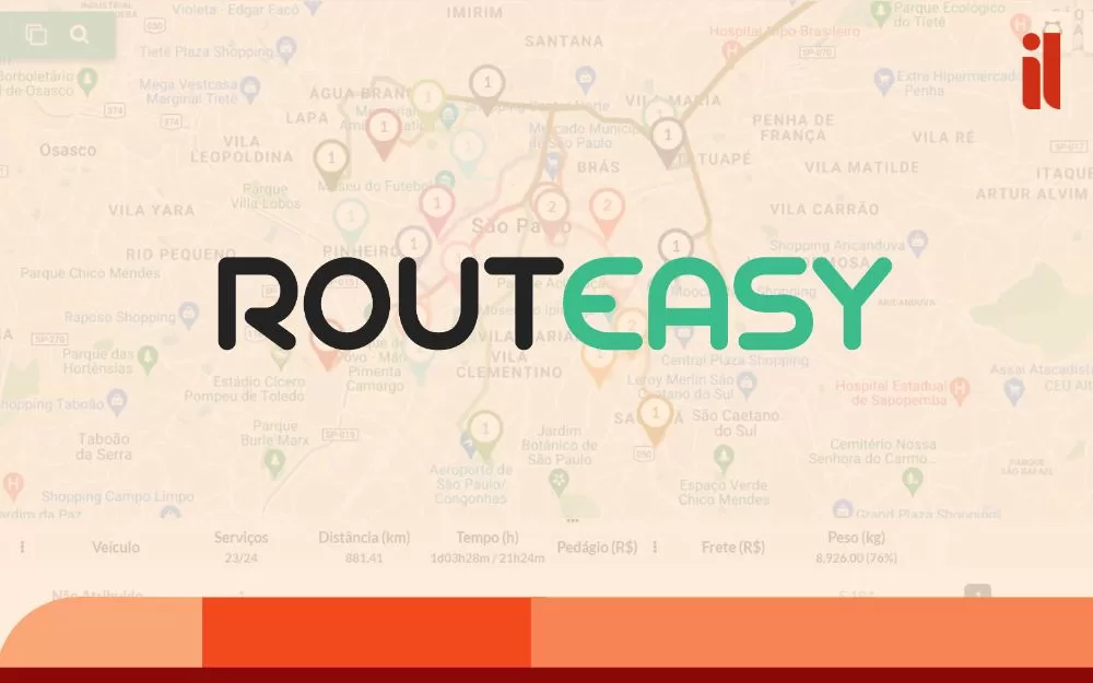 Logo Routeasy com um mapa no fundo.